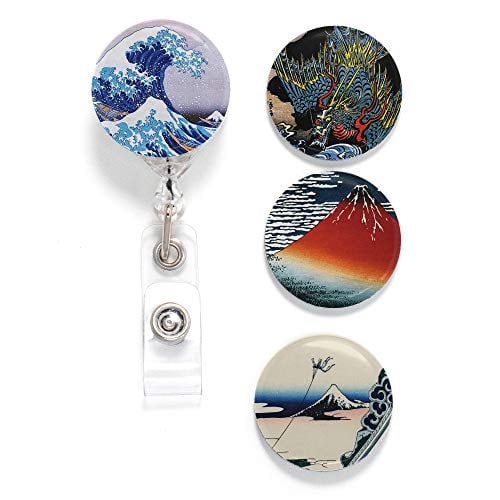 Book Cover Buttonsmith Hokusai Tinker Reel Retractable Badge Reel - with Alligator Clip and Extra-Long 36 inch Standard Duty Cord - Made in The USA
