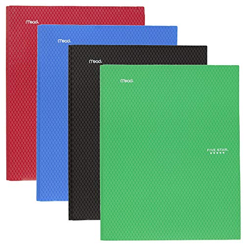 Book Cover Five Star 2-Pocket Folder,Stay-Put Folder, Plastic Colored Folders with Pockets and Prong Fasteners for 3-Ring Binders,For Home School Supplies and Office,11â€ x 8-1/2â€,Assorted,4 Pack (38048)