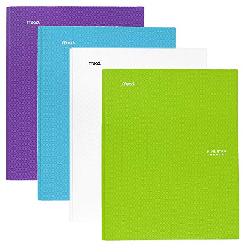 Book Cover Five Star 2-Pocket Folder, Stay-Put Folder, Plastic Colored Folders with Pockets & Prong Fasteners for 3-Ring Binders, For Home School Supplies & Home Office, 11â€ x 8-1/2â€, Assorted, 4 Pack (38064)