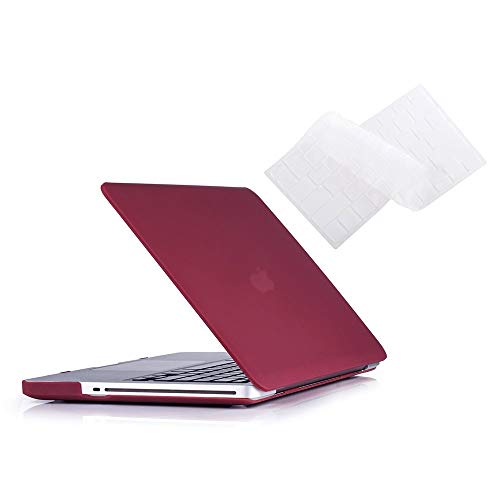 Book Cover RUBAN Case Compatible with MacBook Pro 13 inch 2012 2011 2010 2009 Release A1278, Plastic Hard Case Shell and Keyboard Cover for Older Version MacBook Pro 13 Inch with CD-ROM - Wine Red