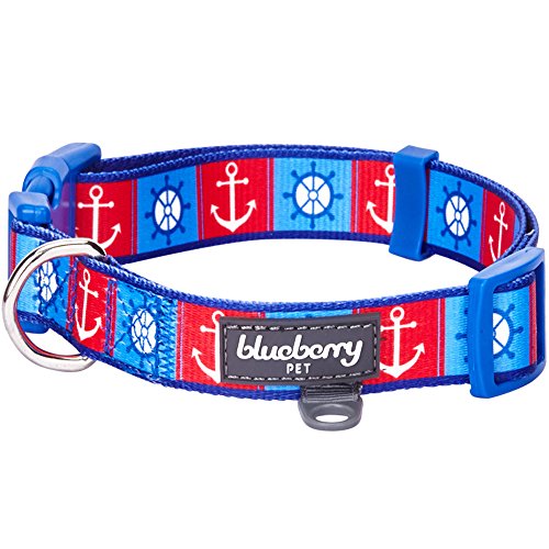 Book Cover Blueberry Pet Classy Bon Voyage Nautical Ocean Harbor Designer Dog Collar, Small, Neck 30cm-40cm, Adjustable Collars for Dogs