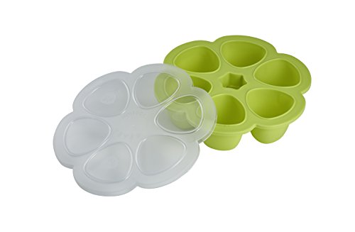 Book Cover BEABA Silicone Multiportions Baby Food Tray, Oven Safe, Made in Italy, Neon, 3 oz