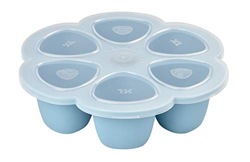 Book Cover BEABA Multiportions Premium Quality Silicone Baby Food Storage Container, Baby Food Freezer Tray with Clip-On Lid, Oven and Freezer Safe, Made in Italy, Rain, 3 oz