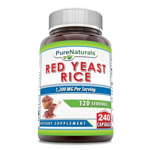 Book Cover Pure Naturals Red Yeast Rice 1200 Mg per Serving, 240 Capsules Supplement | Non-GMO | Gluten Free | Made in USA