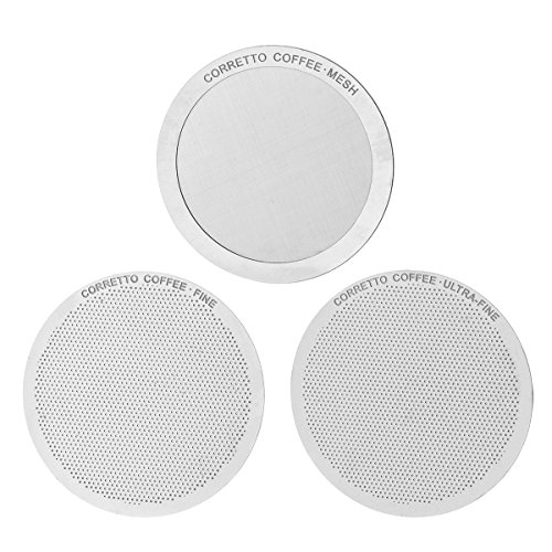 Book Cover Set of 3 Pro Reusable Filters for use in AeroPress Coffee Maker - FINE, ULTRA-FINE and MESH Filter Set - Premium Grade Stainless Steel - Brewing Guide Included