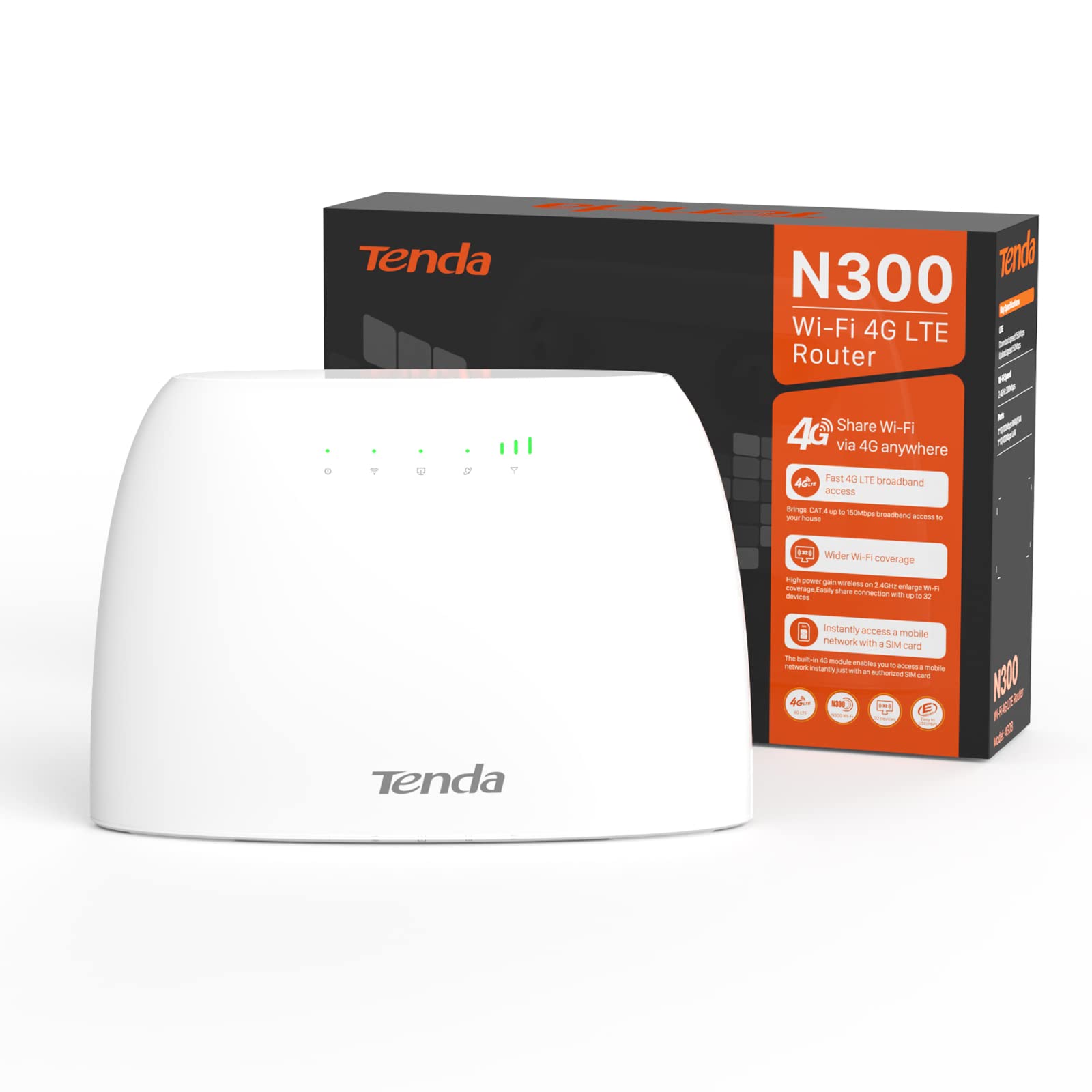 Book Cover Tenda N300 Wireless Wi-Fi Router with High Power 5dBi Antennas (F3), White