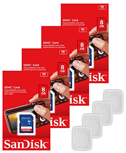 Book Cover Lot of 4 SanDisk 8GB SD SDHC Class 4 Flash Memory Camera Card SDSDB-008G-B35 Pack + ( 4 Jewel Cases )