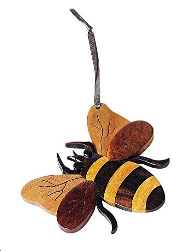 Book Cover Handmade Double Side Intarsia Wood Bee Ornament - Gift Boxed