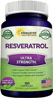 Book Cover 100% Pure Resveratrol - 1000mg Per Serving Max Strength (180 Capsules) Antioxidant Supplement Extract, Natural Trans-Resveratrol Pills for Heart Health & Weight Loss, Trans Resveratrol for Anti-Aging