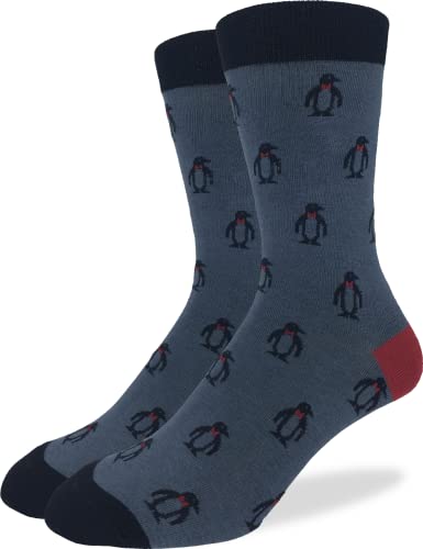 Book Cover Good Luck Sock Men's Penguin Crew Socks,Grey,Large (Shoe size 7-12)