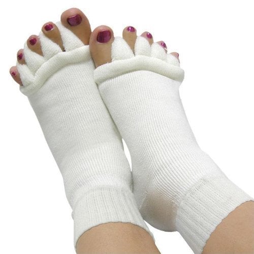 Book Cover MACHEE Yoga Gym Massage Five Toe Separator Socks Foot Alignment Pain Relief Hot (1 Pair)