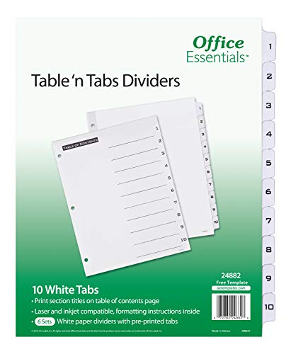 Book Cover Office Essentials Table 'n Tabs Dividers, 8-1/2 x 11, 1-10 Tab, Black/White Tab, Laser/Inkjet, 6 Pk (24882)