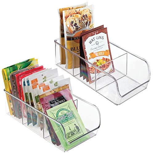 Book Cover mDesign Plastic Food Storage Bin Organizer with 3 Compartments for Kitchen Cabinet, Pantry, Shelf, Drawer, Fridge, Freezer Organization - Holds Snack Bars - Ligne Collection - 2 Pack - Clear