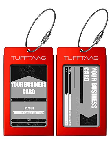 Book Cover Luggage Tags Business Card Holder TUFFTAAG Pair Travel ID Bag Tag - Scarlet