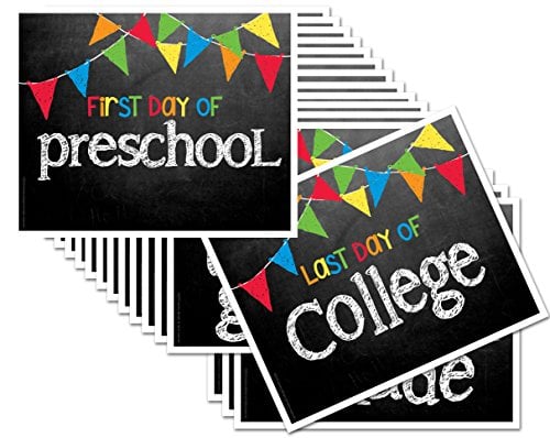 Book Cover Back to School Signs, 16 Grades Chalkboard First Day of School & Last Day Photo Prop Signs (Primary Pennant Flag for Boys or Girls)