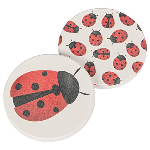 Book Cover Ladybugs 2.75 x 2.75 Absorbent Ceramic Car Coasters Pack of 2