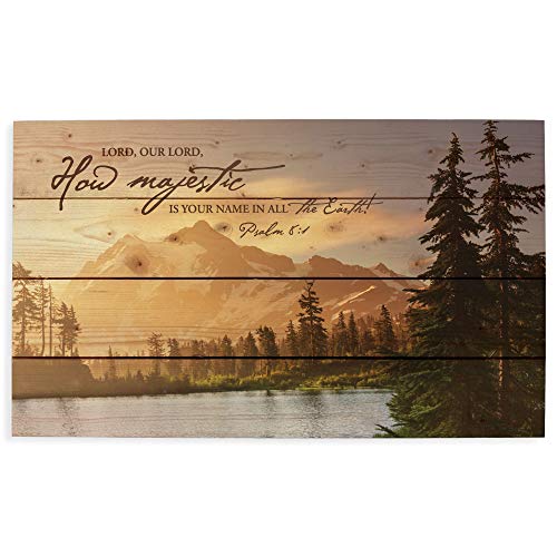 Book Cover Lord, How Majestic is Your Name Mountain Lake Scene 14 x 24 Wood Pallet Wall Art Sign Plaque