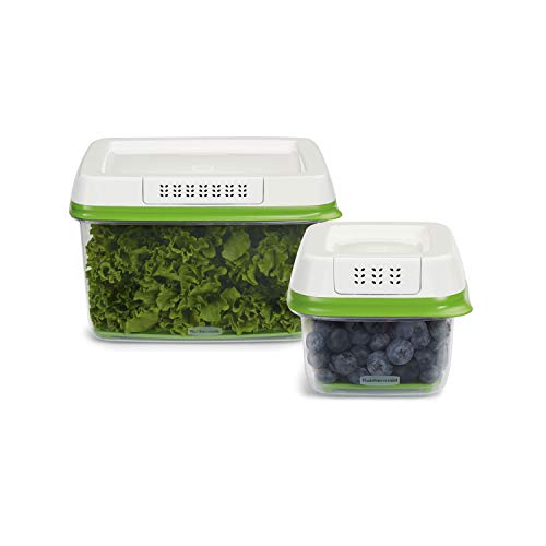 Book Cover Rubbermaid FreshWorks Produce Saver Food Storage Containers, 2-Piece Set, Green