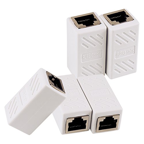 Book Cover Ethernet RJ45 Adapter - Shielded in-Line Coupler for Cat7/Cat6/Cat5e/cat5 Ethernet Cable Extender Connector - Female to Female, White - 5 Pack