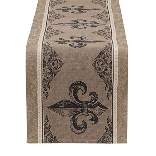 Book Cover DII French Style Tabletop Kitchen Collection, Reversible Table Runner, 14x72, Fleur de Lis Stripe