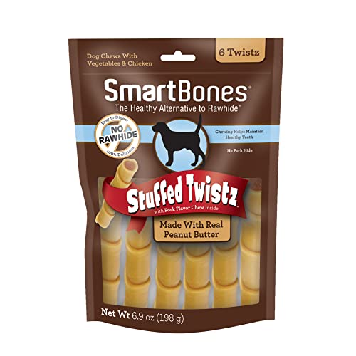 Book Cover SmartBones Stuffed Twistz with Peanut Butter, Rawhide-Free Chews for Dogs Stuffed with Pork Flavor, 6 Twistz