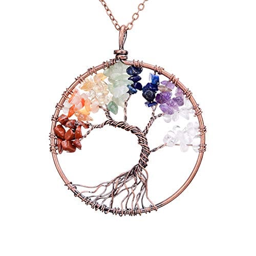 Book Cover Sedmart Four Seasons Tree of Life Pendant Wire Wrapped Wisdom Ancient Copper Necklace Gemstone Chakra Jewelry Mothers Day Gift