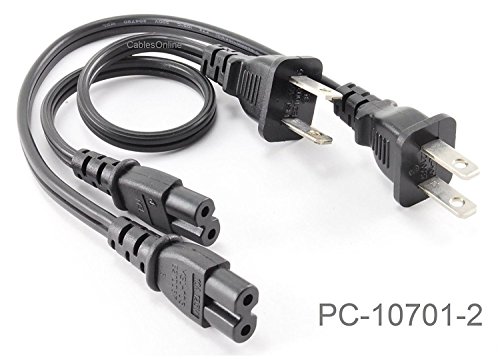 Book Cover CablesOnline , 2-Pack 1ft 2-Prong Figure-8 Replacement Non-Polarized Computer Power Cord Cable, PC-10701-2