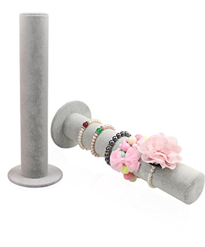 Book Cover Bocar Velvet Vertical Tower Jewelry Bracelet Display Stand Bangle T-Bar Display Holder (CTZ-Gray)