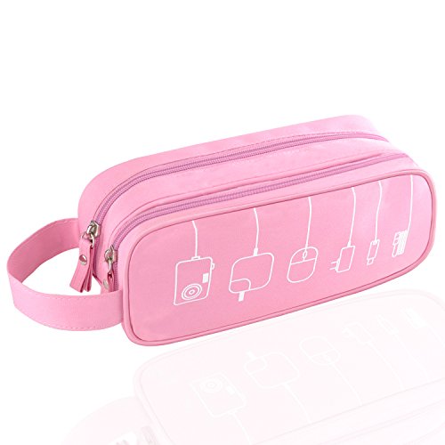Book Cover Universal Cable Cord Holder Organizer/Electronics Accessories Healthcare & Grooming Kit USB Drive Shuttle-an All in One Travel Organizer (Pink)