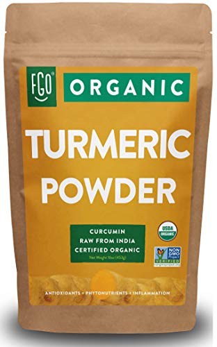 Book Cover Organic Turmeric Root Powder w/ Curcumin | Lab Tested for Purity | 100% Raw from India | 16oz/453g (1lb) Resealable Kraft Bag | by FGO