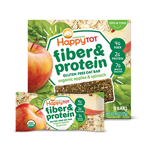 Book Cover Happy Tot Organics Fiber & Protein Oat Bars, Apple & Spinach, 5 Count (Pack of 6) packaging may vary