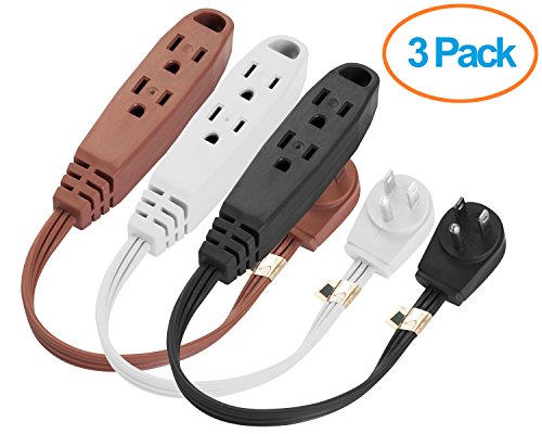 Book Cover Aurum Cables 1-Foot 3 Outlet Extension Cord Indoor/Outdoor Extension Cord 16AWG 3 Pack- (Black/White/Brown) - UL Listed