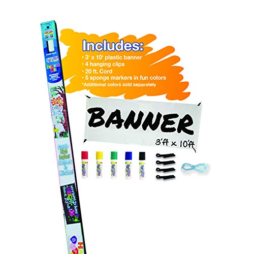 Book Cover Chalk Markers WHATUP Banner Kit by Glass Chalk - 1 White Blank Banner, 4 Clips, Rope, 4 neon Color Markers