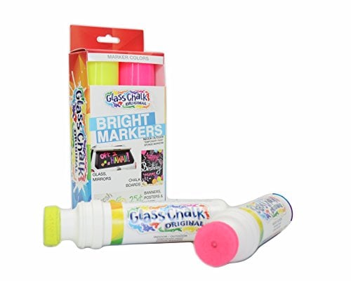 Book Cover Glass Chalk the Original Patented Indoor/Outdoor Temporary Paint Marker for Auto Windows and Surfaces, Neon Yellow and Pink, 2 Piece