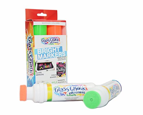 Book Cover Glass Chalk - The Original Patented Indoor/Outdoor Temporary Paint Marker for Auto Windows and Glass Surfaces, Sponge-Tip, Assorted Colors, Neon Orange and Neon Green, 2 Count
