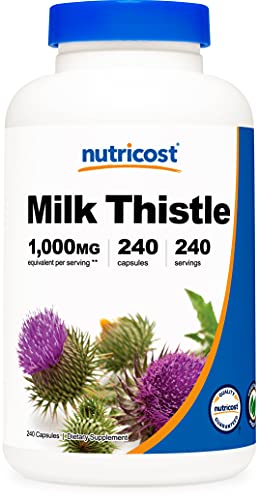 Book Cover Nutricost Milk Thistle 250mg (1000mg Equivalent), 240 Vegetarian Capsules - 4:1 Extract - Non-GMO and Gluten Free