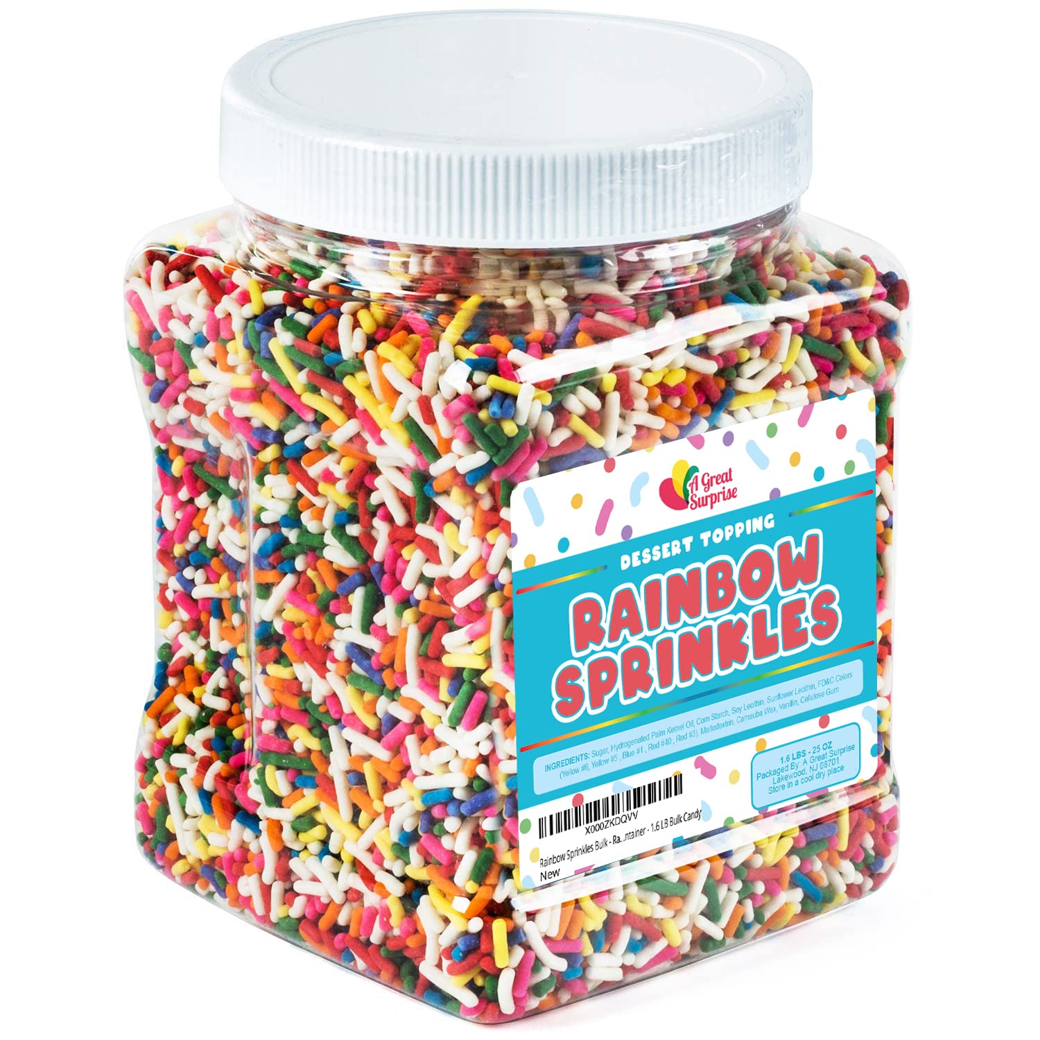 Book Cover Rainbow Sprinkles Bulk - Rainbow Jimmies in Resealable Container - 1.6 LB Bulk Candy