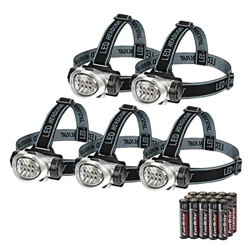 Book Cover EverBrite 5-Pack LED Headlamp Flashlight for Running, Camping, Reading, Fishing, Hunting, Walking, Jogging, Durable Light Weight Head Lights Batteries Included
