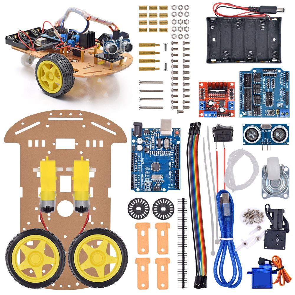 Book Cover VKmaker New Avoidance tracking Motor Smart Robot Car Chassis Kit Speed Encoder Battery Box 2WD Ultrasonic module with tutorial CD