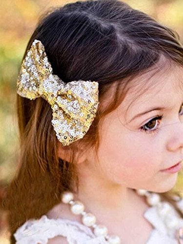Book Cover Unicra Large Hair Bow Clip Barrette Hair Pins Sequin Bow Hair Accessories for Toddler Young Girl (Gold)