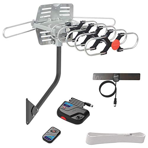 Book Cover ViewTV Outdoor Antenna Digital Amplified HDTV Antenna Motorized 360 Degree Rotation Wireless Remote 1080p 4K Ready up to 150 Miles Range with Mounting Pole, 40 ft Coax Cable, Mini Indoor TV Antenna