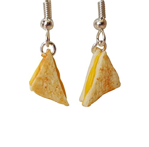 Book Cover Artwonders Handmade Grilled Cheese Food Dangle Earrings, Mini Food Jewelry, Foodie Gifts for Women, White Elephant Gift Idea