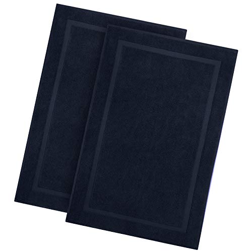 Book Cover COTTON CRAFT Madison Set of 2 Heavyweight Tub Mats, Ringspun Cotton, 1000GSM, 21 inch x 34 inch, No Backing, Navy Blue