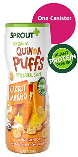 Book Cover Sprout Organic Quinoa Puffs Baby Snacks, Carrot Mango, 1.5 Ounce Canister (Single)