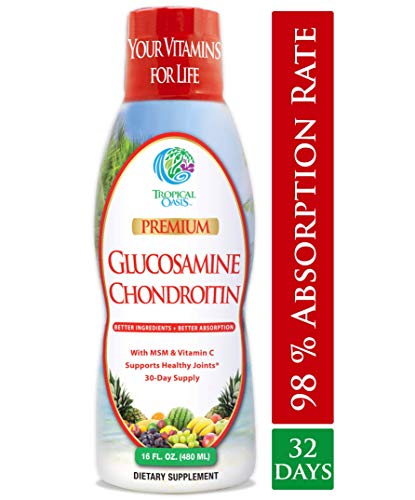 Book Cover Tropical Oasis-Premium Liquid Glucosamine Chondroitin & MSM- Liquid Joint Support Formula w/1500mg Glucosamine, 800mg Chondroitin, 500mg MSM -Concentrated Liquid for Max Absorption -16oz