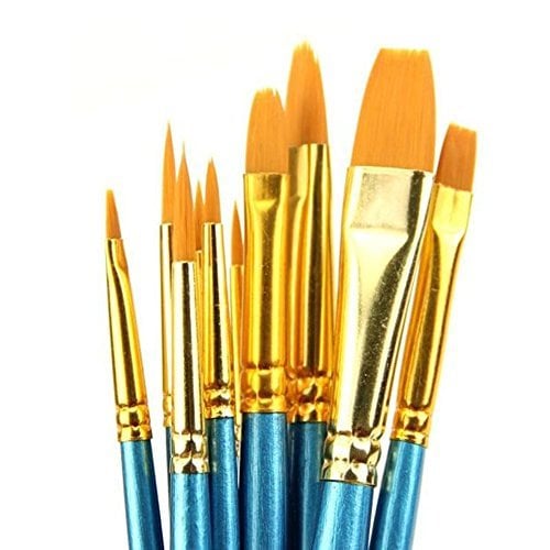Book Cover Polytree 10x Round Pointed/Flat Tip Nylon Hair Acrylic Watercolor Artist Paint Brush Set