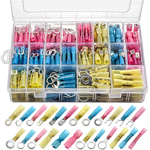 Book Cover Sopoby 250pcs Heat Shrink Wire Connectors Marine Electrical Terminals Kit Waterproof Automotive Ring Terminal Connectors Set with Case
