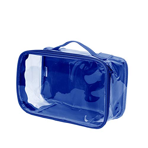 Book Cover Clear Toiletry Makeup Bag, Cosmetic Organizer, Travel Case, PVC Plastic w/Handle (Royal Blue)
