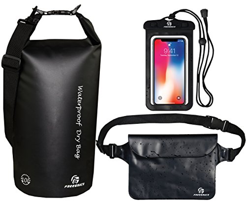 Book Cover Freegrace Waterproof Dry Bags Set of 3 - Dry Bag with 2 Zip Lock Seals & Detachable Shoulder Strap, Waist Pouch & Phone Case - Can Be Submerged Into Water for Swimming, Kayak, Rafting & Boating