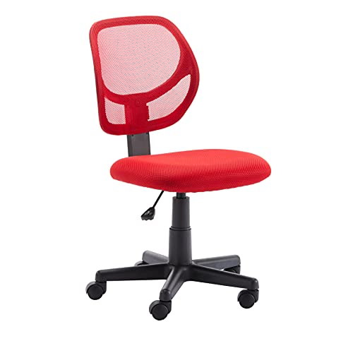 Book Cover Amazon Basics Low-Back, Upholstered Mesh, Adjustable, Swivel Computer Office Desk Chair, Red, 18.7 in D x 17.7 in W x 38.2 in H